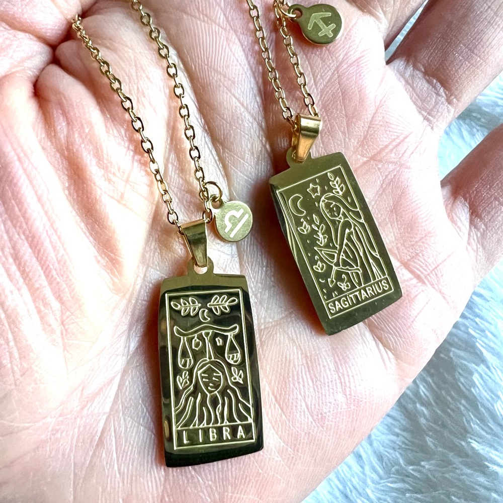 GOLD Stainless Steel ZODIAC ASTROLOGY Necklace Pendant Scorpio Leo Aries Virgo - Picture 3 of 15